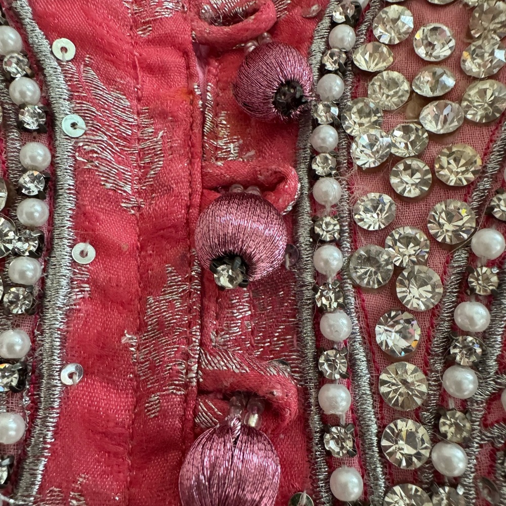 Pink and Red Embellished Long Sleeve Dress - Picture 12 of 13